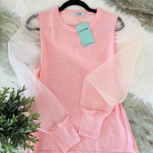 La Cite Organza Puff Sleeve Sweater NWT